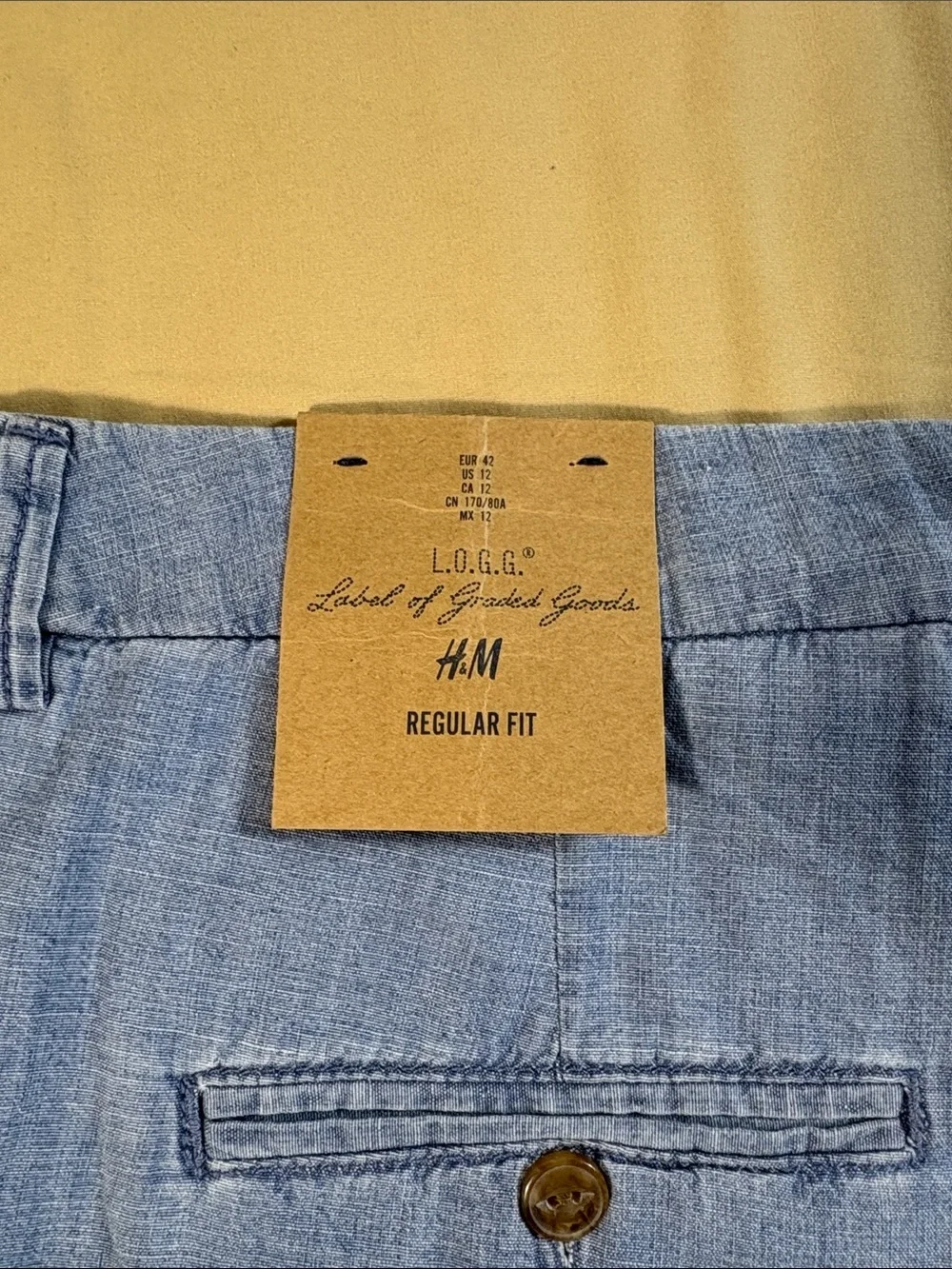 H&M L.O.G.G. Blue Chambray Cuffed Stretch‎ Twill Chino Walking Shorts Women's 12